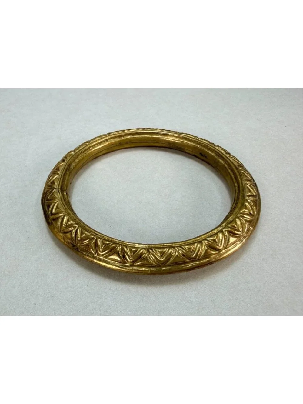 Vintage Solid Brass Etched Bangle Bracelet Geometric Tribal Boho Jewelry 7.75